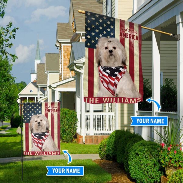 Lhasa Apso God Bless America Personalized Flag – Custom Dog Flags – Dog Lovers Gifts for Him or Her