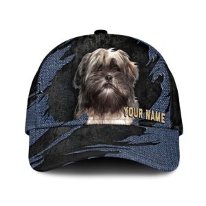 Lhasa Apso Jean Background Custom Name Cap Classic Baseball Cap All Over Print Gift For Dog Lovers 1 oh9rcb