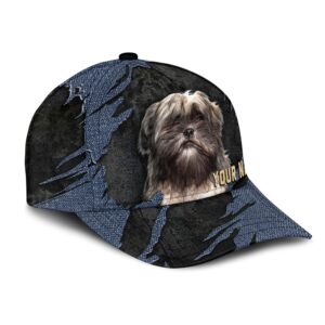 Lhasa Apso Jean Background Custom Name Cap Classic Baseball Cap All Over Print Gift For Dog Lovers 2 pbxvc6