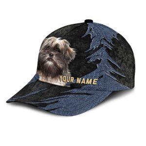 Lhasa Apso Jean Background Custom Name Cap Classic Baseball Cap All Over Print Gift For Dog Lovers 3 huflua