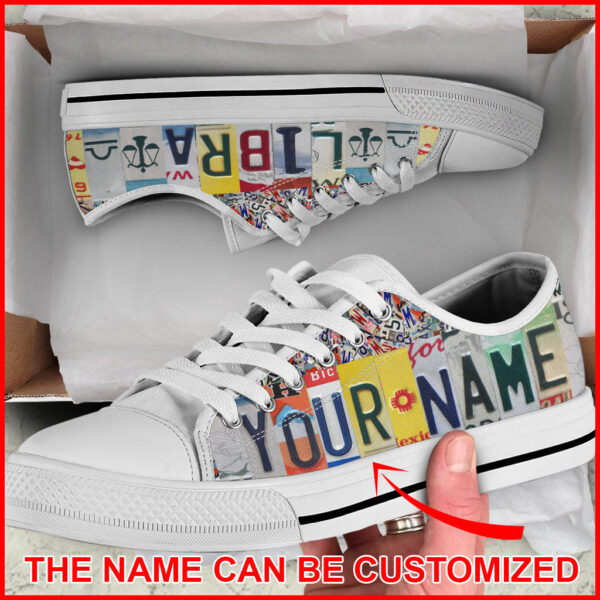 Libra License Plates Custom Name Low Top Shoes – Libra Zodiac Horoscope Shoes – Lowtop Casual Shoes Gift For Adults