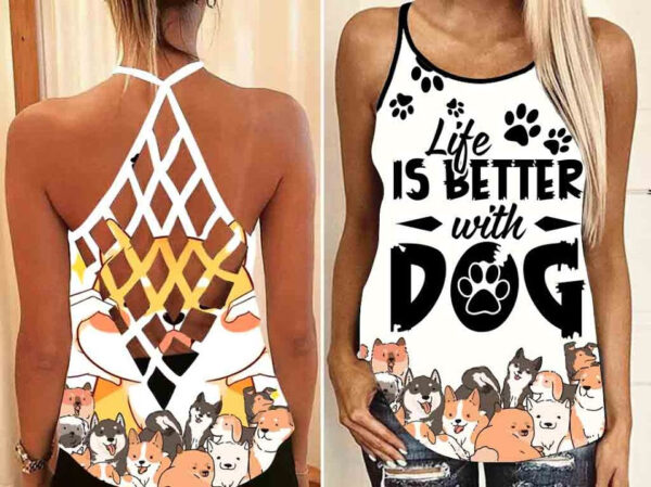 Life Is Better With Dog Criss Cross Open Back Tank Top – Workout Shirts – Gift For Dog Lovers
