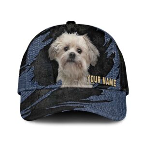 Little Lion Dog Jean Background Custom Name Cap Classic Baseball Cap All Over Print Gift For Dog Lovers 1 fhg2p8
