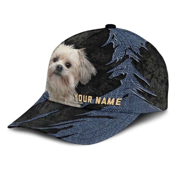 Little Lion Dog Jean Background Custom Name & Photo Dog Cap – Classic Baseball Cap All Over Print – Gift For Dog Lovers