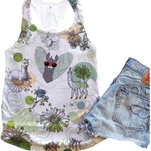 Llama Dog Green Flower Garden Tank Top Summer Casual Tank Tops For Women Gift For Young Adults 1 mxt6kt