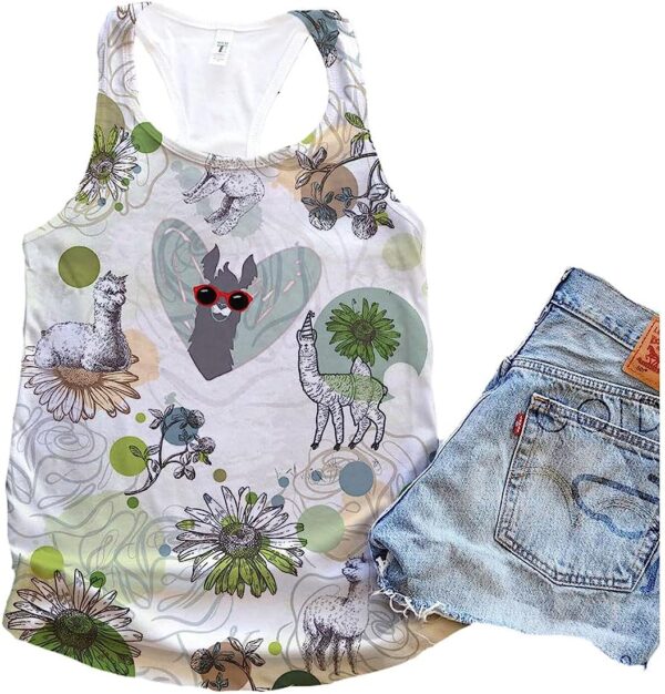 Llama Dog Green Flower Garden Tank Top – Summer Casual Tank Tops For Women – Gift For Young Adults