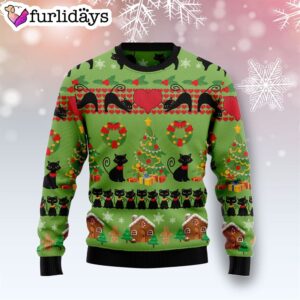 Love Black Cat Ugly Christmas Sweater…