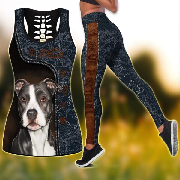 Love Pit Bull Cute Combo Leggings And Hollow Tank Top – Workout Sets For Women – Gift For Dog Lovers