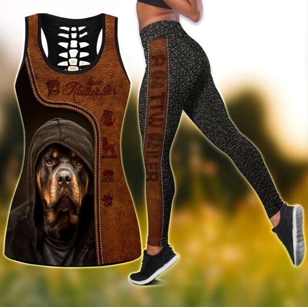 Love Rottweiler Brown Pattern Combo Leggings And Hollow Tank Top – Workout Sets For Women – Gift For Dog Lovers