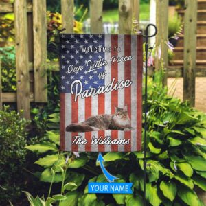 Maine Coon Cat Welcome To Our Paradise Personalized Flag – Custom Cat Garden Flags – Cat Flag For House