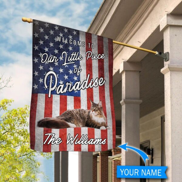 Maine Coon Cat Welcome To Our Paradise Personalized Flag – Custom Cat Garden Flags – Cat Flag For House