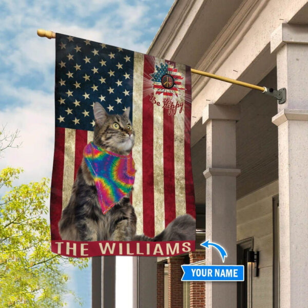 Maine Coon Hippie Personalized House Flag – Custom Dog Flags – Dog Lovers Gifts for Him or Her