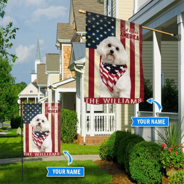 Maltese God Bless America Personalized House Flag – Custom Dog Flags – Dog Lovers Gifts for Him or Her