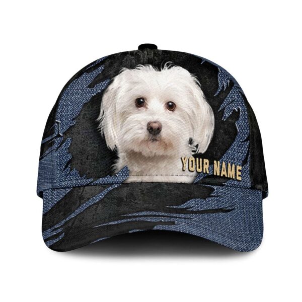 Maltese Jean Background Custom Name & Photo Dog Cap – Classic Baseball Cap All Over Print – Gift For Dog Lovers