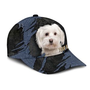 Maltese Jean Background Custom Name Cap Classic Baseball Cap All Over Print Gift For Dog Lovers 2 dfma7h