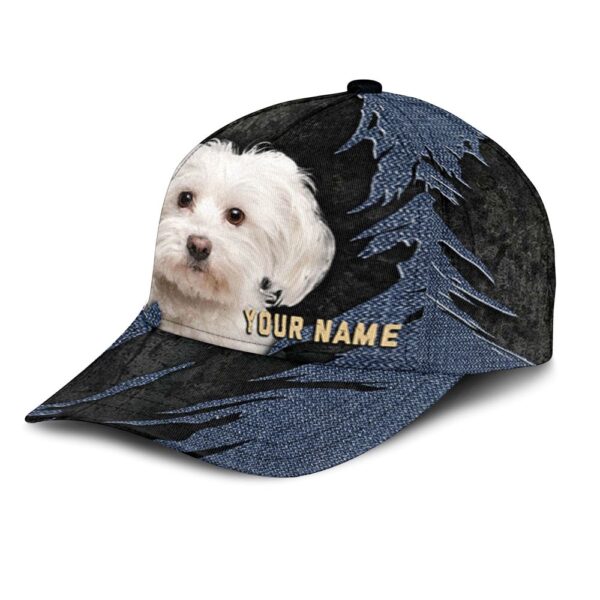 Maltese Jean Background Custom Name & Photo Dog Cap – Classic Baseball Cap All Over Print – Gift For Dog Lovers