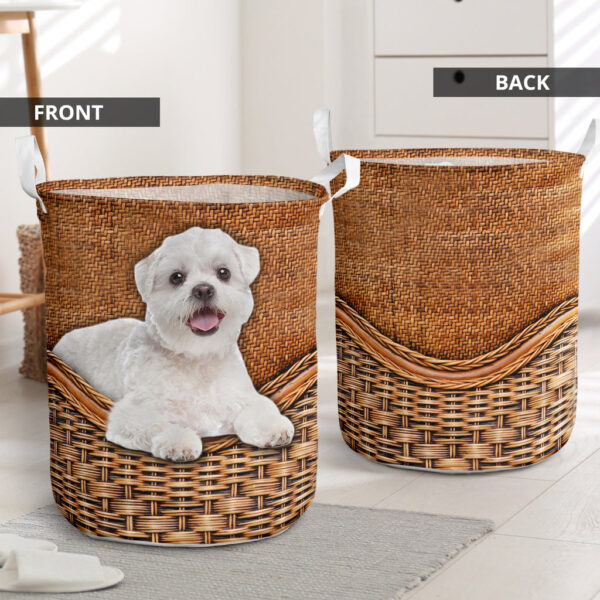Maltese Shih Tzu Rattan Texture Laundry Basket – Dog Laundry Basket – Christmas Gift For Her – Home Decor