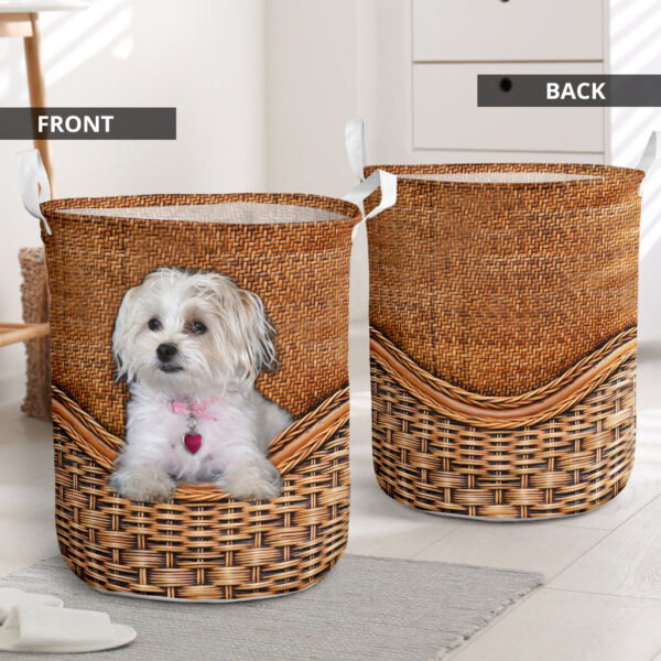 Maltese Terrier Rattan Texture Laundry Basket – Dog Laundry Basket – Christmas Gift For Her – Home Decor