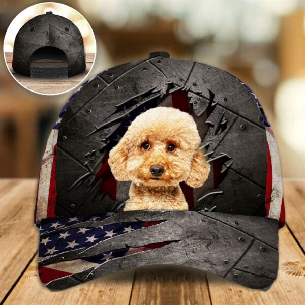 Maltipoo On The American Flag Cap Custom Photo – Hats For Walking With Pets – Gifts Dog Caps For Friends
