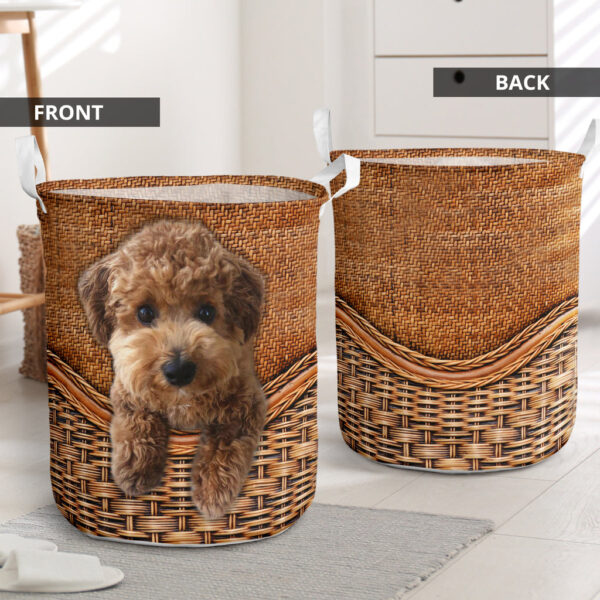 Maltipoo Rattan Texture Laundry Basket – Dog Laundry Basket – Christmas Gift For Her – Home Decor