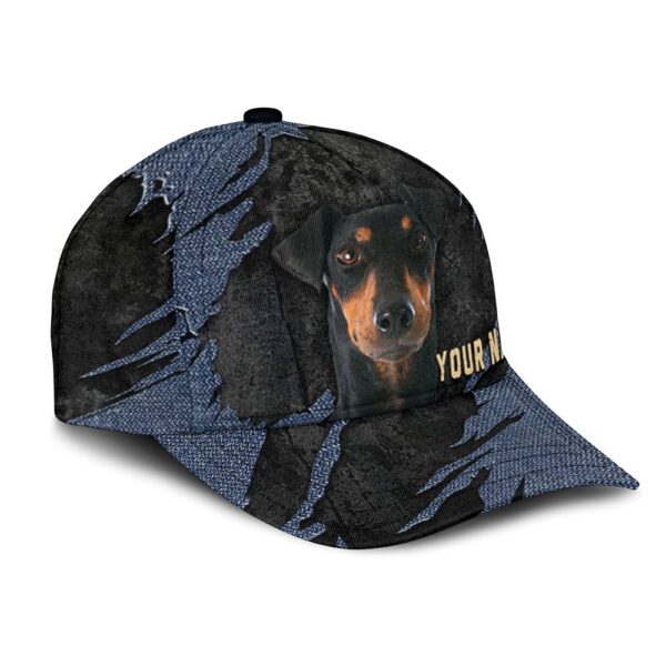 Manchester Terrier Jean Background Custom Name & Photo Dog Cap – Classic Baseball Cap All Over Print – Gift For Dog Lovers