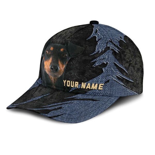 Manchester Terrier Jean Background Custom Name & Photo Dog Cap – Classic Baseball Cap All Over Print – Gift For Dog Lovers
