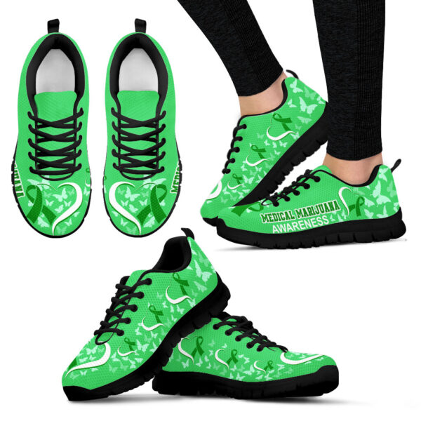 Medical Marijuana Awareness Heart Ribbon Sneaker Walking Shoes – Best Gift For Men And Women