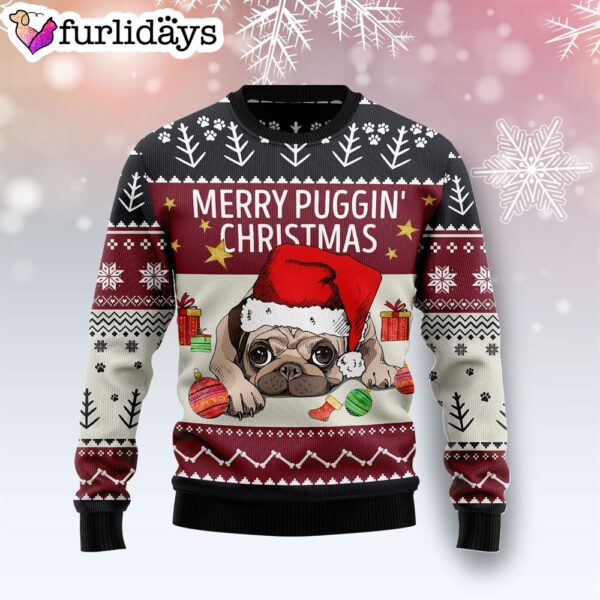 Merry Puggin Christmas Ugly Christmas Sweater – Gift For Dog Lovers – Lover Xmas Sweater Gift
