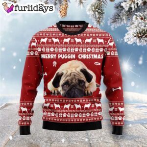 Merry Puggin Christmas Ugly Christmas Sweater Gift For Dog Lovers Unisex Crewneck Sweater 1