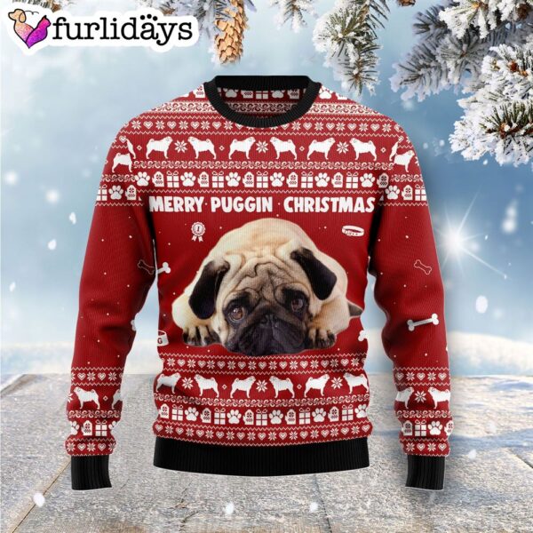 Merry Puggin Christmas Ugly Christmas Sweater – Gift For Dog Lovers – Unisex Crewneck Sweater