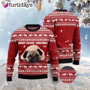 Merry Puggin Christmas Ugly Christmas Sweater Gift For Dog Lovers Unisex Crewneck Sweater 3