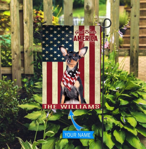 Miniature Pinscher God Bless America Personalized Flag – Custom Dog Flags – Dog Lovers Gifts for Him or Her