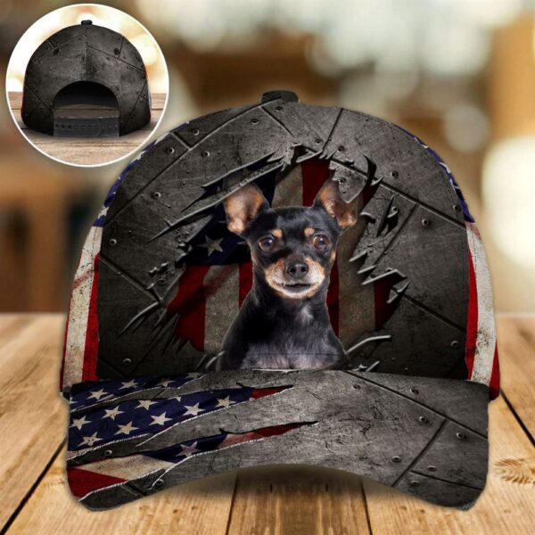 Miniature Pinscher On The American Flag Cap Custom Photo – Hats For Walking With Pets – Gifts Dog Caps For Friends