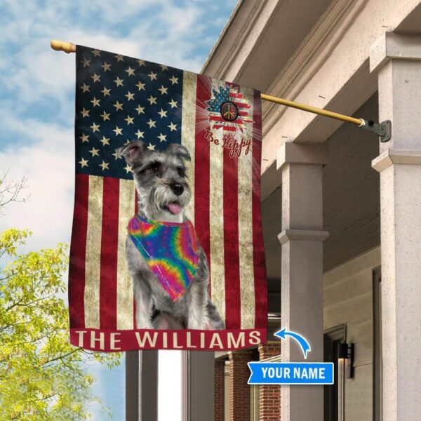 Miniature Schnauzer Hippie Personalized House Flag – Custom Dog Flags – Dog Lovers Gifts for Him or Her