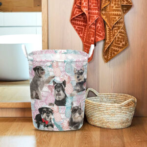 Miniature Schnauzer In Summer Tropical With Leaf Seamless Laundry Basket Dog Laundry Basket Home Decor 1