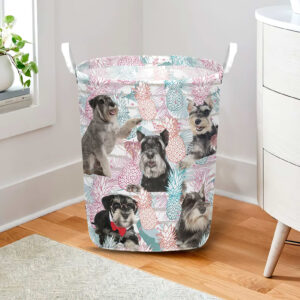 Miniature Schnauzer In Summer Tropical With Leaf Seamless Laundry Basket Dog Laundry Basket Home Decor 2