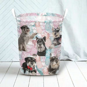 Miniature Schnauzer In Summer Tropical With Leaf Seamless Laundry Basket Dog Laundry Basket Home Decor 3