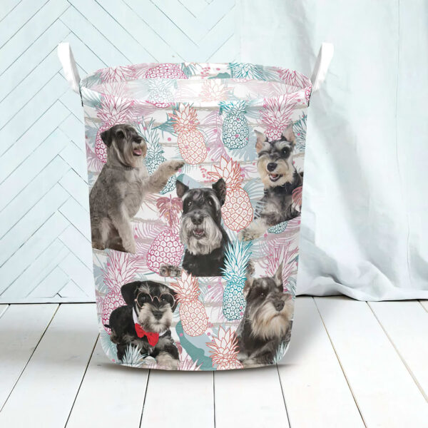 Miniature Schnauzer In Summer Tropical With Leaf Seamless Laundry Basket – Dog Laundry Basket – Home Decor