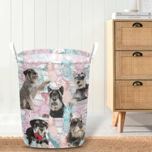 Miniature Schnauzer In Summer Tropical With Leaf Seamless Laundry Basket Dog Laundry Basket Home Decor 4