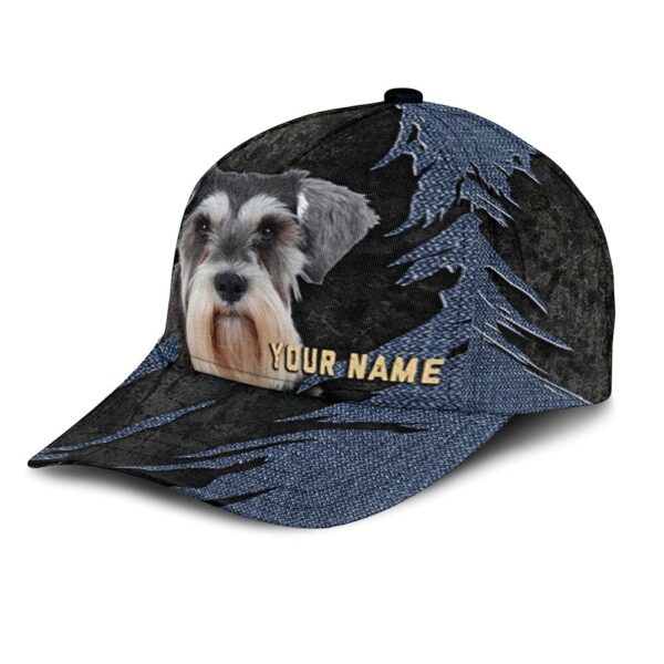 Miniature Schnauzer Jean Background Custom Name & Photo Dog Cap – Classic Baseball Cap All Over Print – Gift For Dog Lovers
