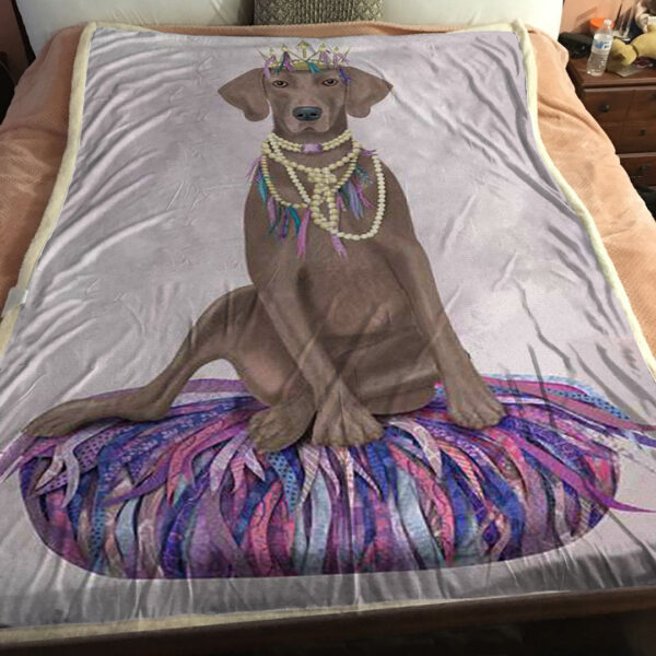 Blanket With Dogs On It – Weimaraner On Purple Cushion – Dog Painting Blanket – Dog In Blanket – Dog Blankets – Furlidays