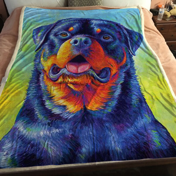 Dog Fleece Blanket – Gentle Guardian – Colorful Rottweiler – Dog Blankets – Dog Blankets For Sofa – Dog Painting Blanket – Furlidays