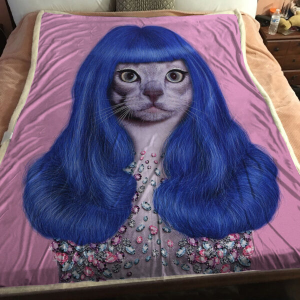 Cat Fleece Blanket – Cat Blanket For Sofa – Cats Blanket – Cat With Blue Hair – Blanket With Cats On It – Furlidays