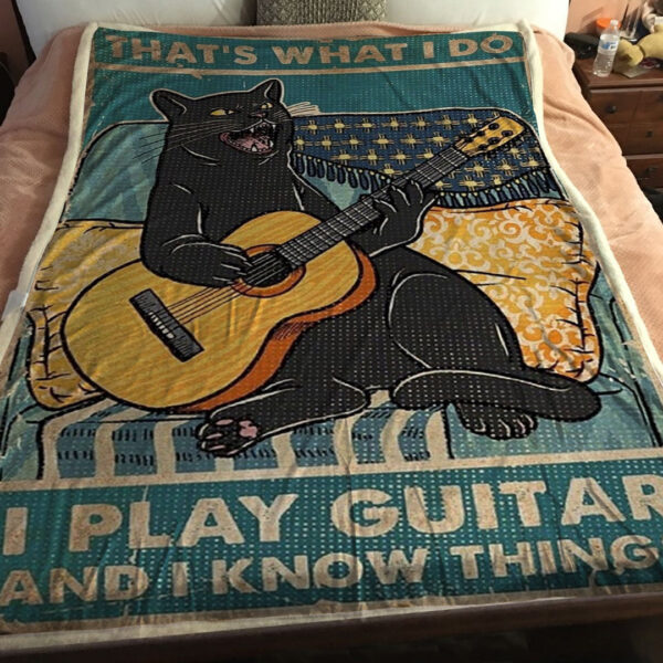 Cat Blanket – I Play Guitar I Know Things – Black Cat Guitar – Cat Painting Blanket – Cat Throw Blanket – Furlidays