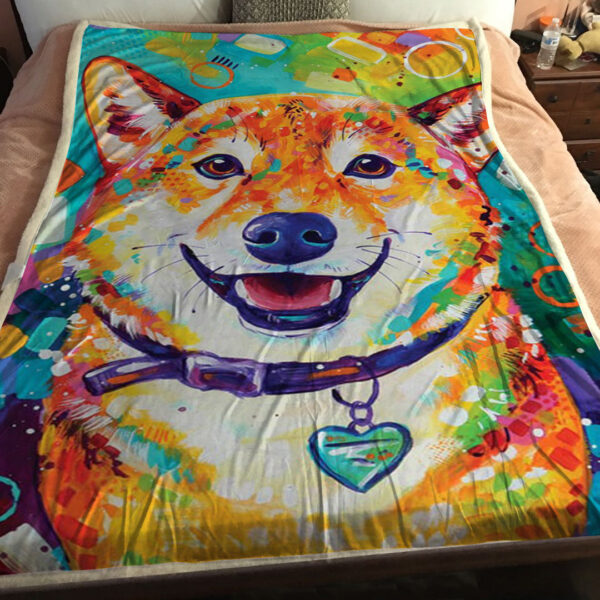 Blanket With Dogs Face – Happy Shiba Inu – Dog In Blanket – Dog Face Blanket – Dog Fleece Blanket – Furlidays
