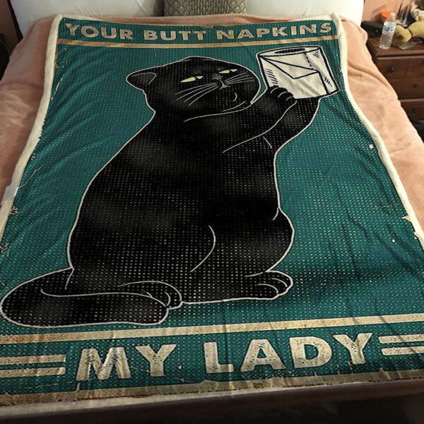 Cat Face Blanket – Black Cat With Toilet Paper – Your Butt Napkins – My Lady – Cats Blanket – Blanket With Cats On It – Cat In Blanket – Furlidays