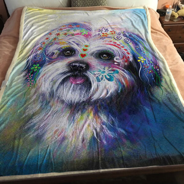Dog Blankets – Boho Shih Tzu – Dog Blanket For Couch – Blanket With Dogs Face – Furlidays