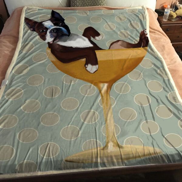 Blanket With Dogs On It – Boston Terrier In Cocktail Glass – Dog Face Blanket – Dog Fleece Blanket – Dog Blankets For Sofa – Furlidays