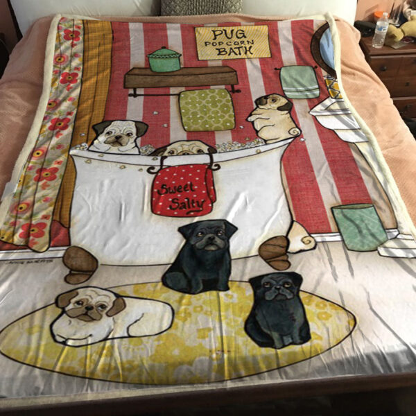 Dog Painting Blanket – Pug Popcorn Bath – Blanket With Dogs On It – Dog Face Blanket – Dog Fleece Blanket – Furlidays