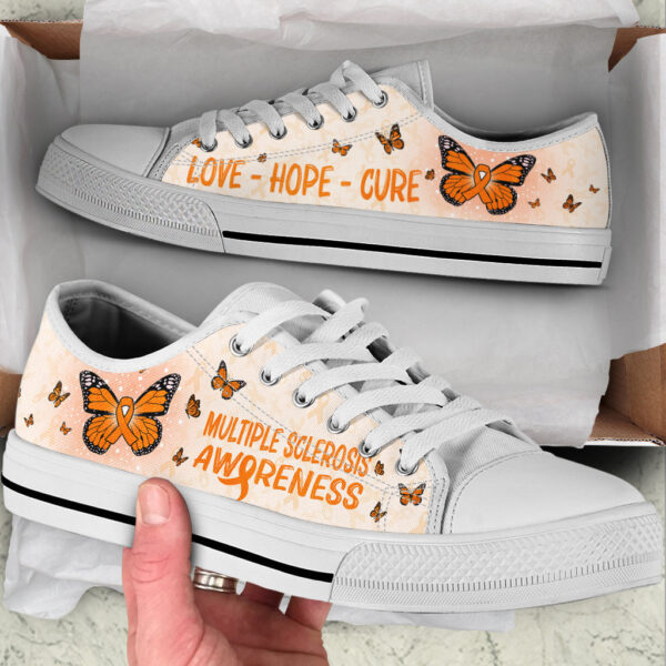 Multiple Sclerosis Shoes With Butterfly Version Low Top Shoes – Best Gift For Men And Women – Cancer Awareness Shoes